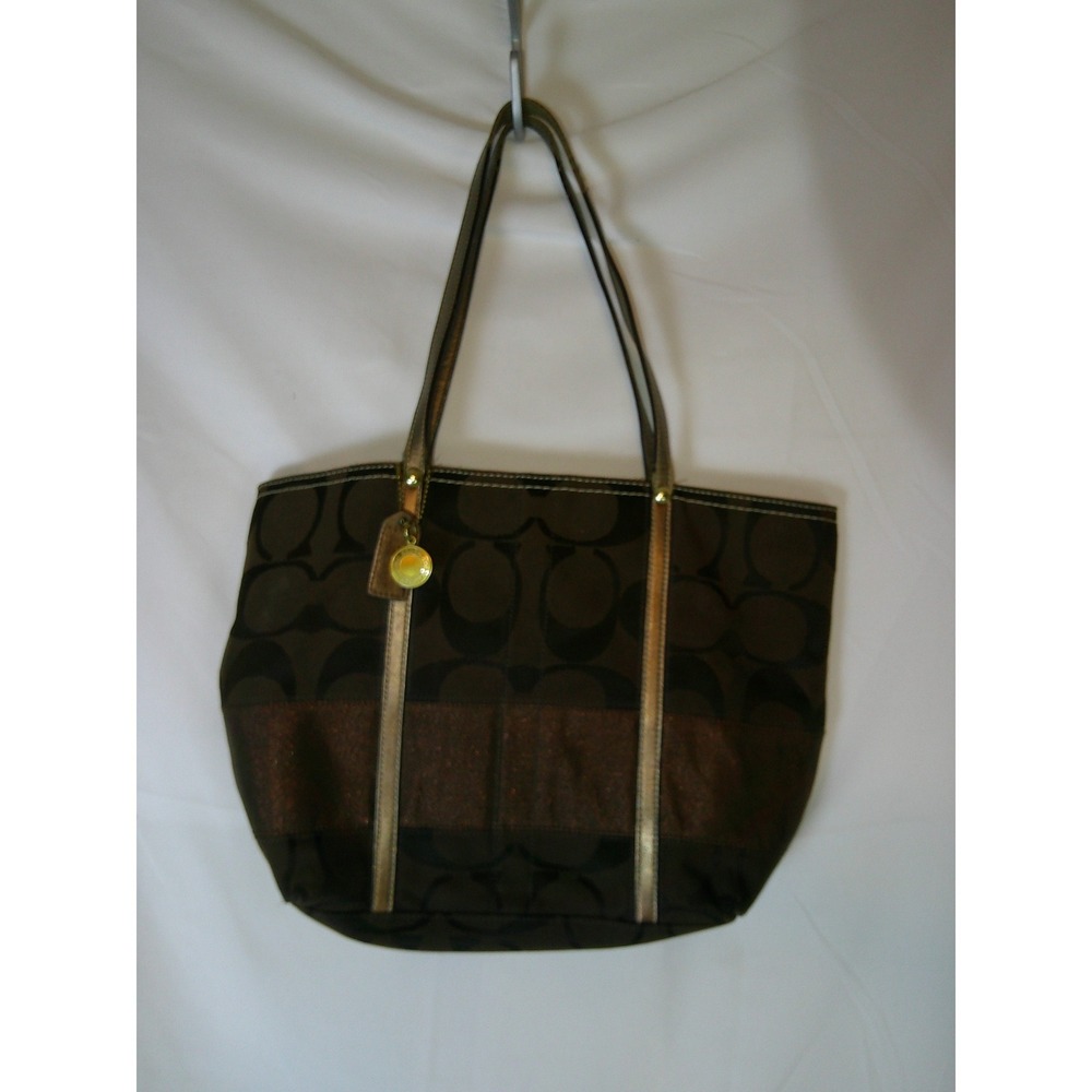 Coach Signature Gallery Tote Brown Bronze Metallic Jacquard Bag F12896